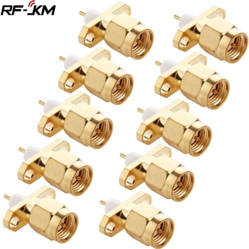 10PCS SMA Male Plug Panel Mount RF Coax Connector Flange Solder Gold plating of copper