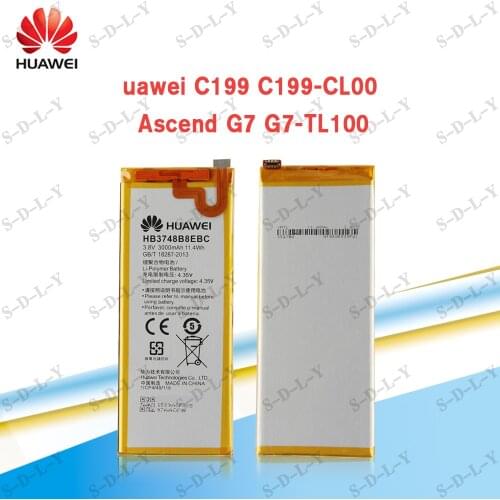 100% Original Battery for Huawei C199 Ascend G7 G7-TL100 Battery HB3748B8EBC 3000mAh for Huawei C199 C199-CL00 Mobile Phone