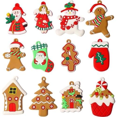 12PCS Gingerbread Man Christmas Tree Ornaments Xmas Soft PVC Men Living Room Decorating Tools Festival Christmas Home Decoration