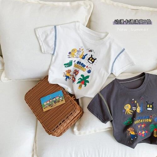 2021 Summer Children Boys Cotton T Shirts Korean Fashion Kids Cartoon Printing T-shirt For Boy 2-7 Y Toddler Baby Tee Shirt Tops