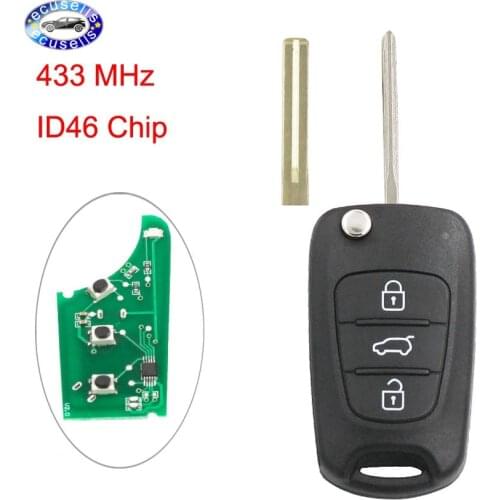 3 Button Replacement Flip Folding Remote Key Fob 433MHZ for Hyundai i30/ix35 with ID46 Chip