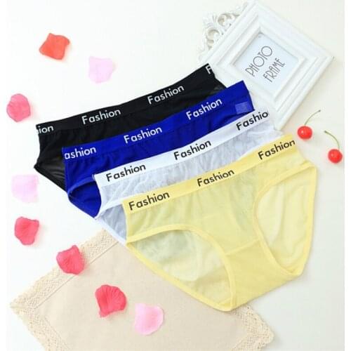 Sexy Ladies Cotton Mesh Transparent Panties Thongs String Lingerie Fashion Low-Rise Women Plus Size Underwear Briefs 1/2/3pcs