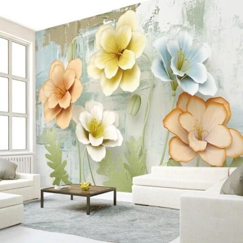 Custom papel de parede 3d, color vintage flower murals for living room hotel background home decoration waterproof wallpaper