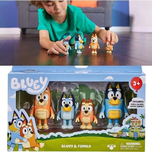 4PCS Set Cartoon Action Figure Toy Bluey Friends Bingo Bandit Chilli Plastic Doll Dog Family Set Kids Children Xmas Birthday Toy