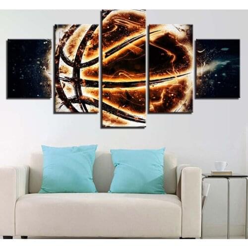 5 Pieces Abstract Burning Basketball Posters Modular Canvas HD Prints Paintings Wall Art Pictures Home Decor No Framed