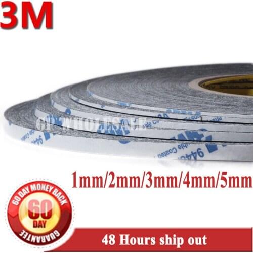 5x Mixed 1mm/2mm/3mm/4mm/5mm 3M 9448 black Double Sided Tape Sticky 50M/roll for Mobile Phone LCD Pannel Housing
