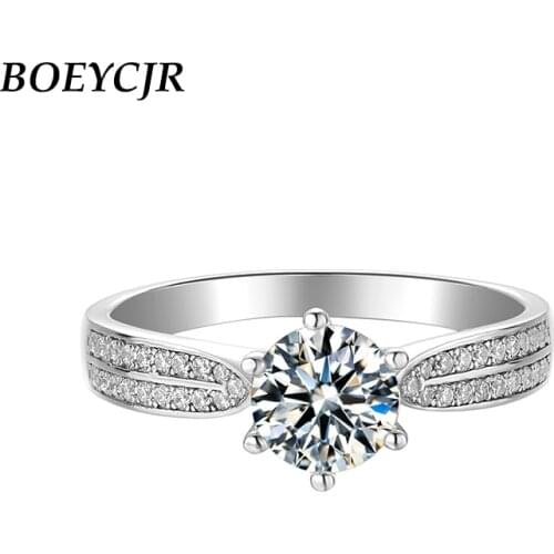 BOEYCJR 925 Silver 1ct/2ct F color Moissanite VVS1 Elegant Engagement Wedding Ring With national certificate for Women Gift