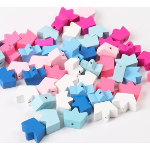 Mixed Colors Crown Pattern Shape Wooden Material Spacer Beads For Kide Handmake Jewelry Making DIY 13x16mm 50pcs
