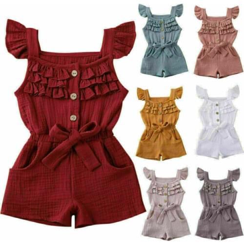 Citgeett Summer Solid Infant Kids Baby Girls Clothes Linen Romper Jumpsuit Sleeveless Casual Outfits