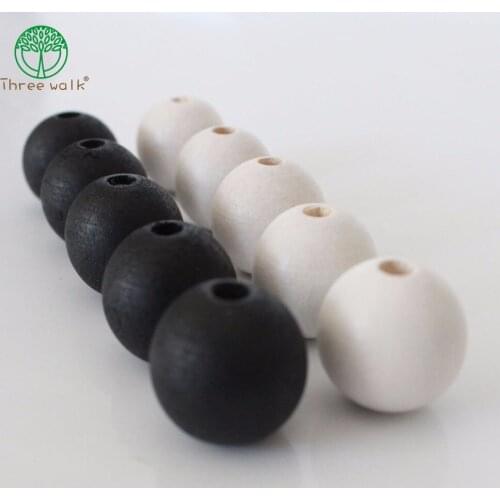 50pcs/lot 20mm Eco-Friendly Painting Round Wooden Beads Black White Loose Beads DIY Necklace For Kids