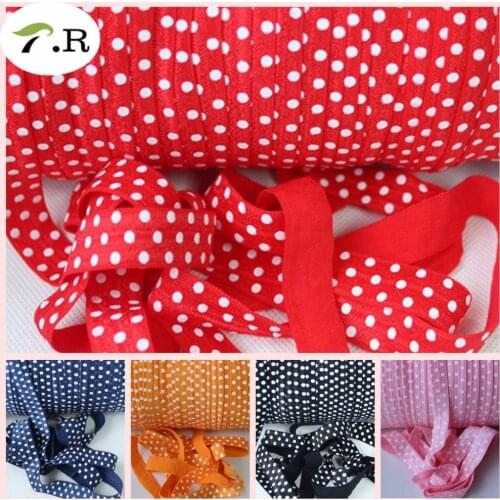 13 Colors White Polka Dots fold over elastic, 5/8" Fashion white dot FOE elastics, 50 yards/roll Free shipping