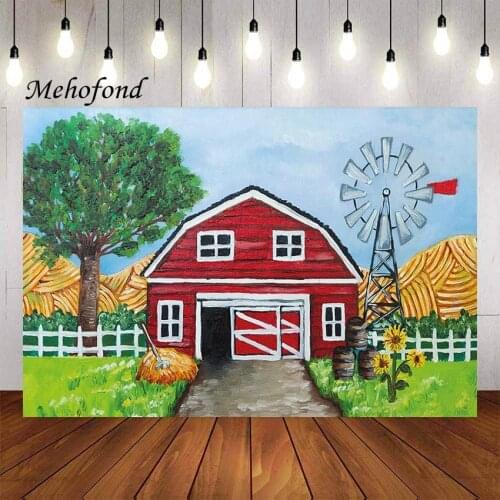 Mehofond Photography Background Cartoon Farm Red Barn Baby Child Birthday Party Baby Shower Portrait Backdrop Photo Studio Props