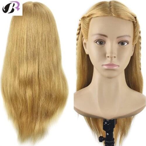 Master 20Inch Hairdressing Dolls Head Female Mannequin Hairdressing Styling Training Head Shoulder 100 Human Hair Mannequin Head