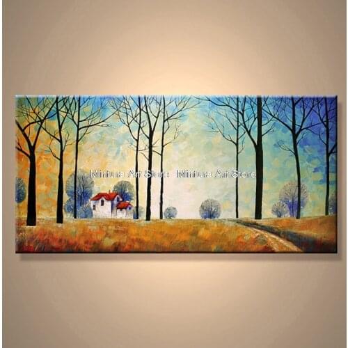 Modern Landscape Country Side Tree Handmade Oil Painting On Canvas Art Large Fabric Wall Mural Decoration For Bedroom(No frame )
