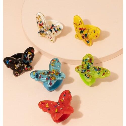 UJBOX Glitter Colorful Butterfly Acrylic Resin Ring for Women Green Blue Yellow Red Black Wedding Bands Party Jewelry Wholesale