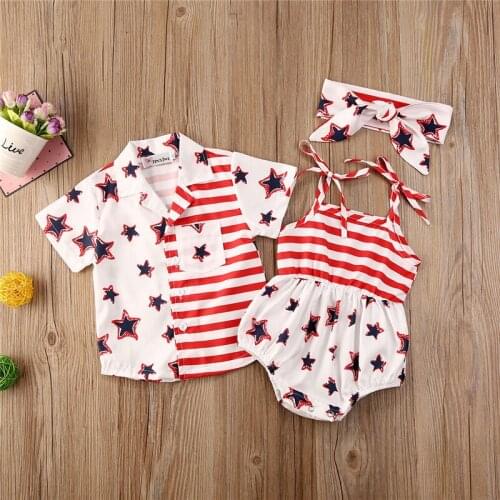 Brother Sister Matching Set Newborn Baby Girl Infant Independence Day One PieceShirt/Rompers Fourth of July Cotton Outfits