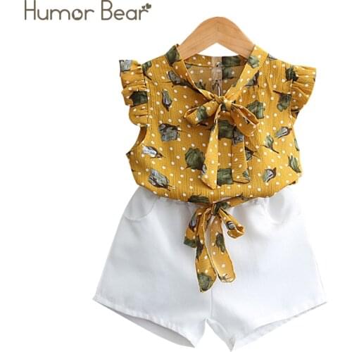 Humor Bear Girls Clothing Sets New summer European and American Style Printing Design Kids Clothing Sets Children clothing