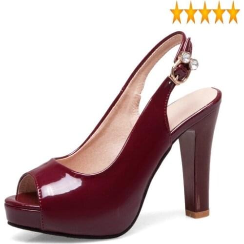 Summer 2021 Women Pu Leather Platform Thick High Heels Shoes Buckle Peep Toe Ladies Party Sandals Plus Size 43