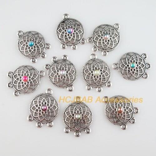 Fashion 20Pcs New Round Charms Mixed Acrylic Flower Connectors Tibetan Silver Tone 18x24.5mm