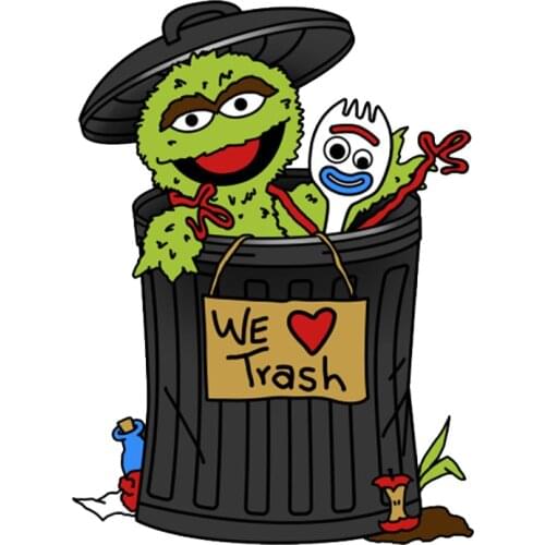 We Love Trash Badge sesame street Brooch forky and muppet Enamel Pin Toy Story Themed Jewelry