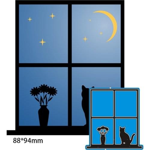 88*94mm Cat and Bottle in Night New Cutting Metal Dies New Stencils DIY Scrapbooking Paper Cards Craft Making Craft Decoration