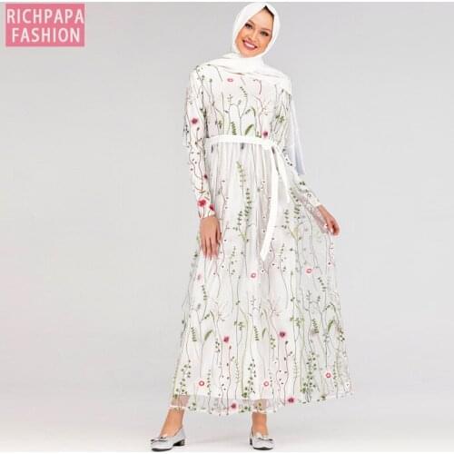 Pakistani Arabic Muslim Hijab Floral Dress Abaya Dubai Turkey Dresses Caftan Marocain Kaftan Qatar Islamic Abayas Women Vestidos