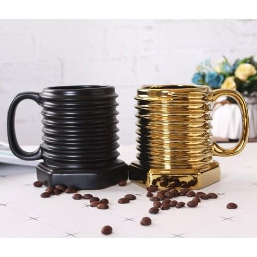 Personalized Frosted Screw Ceramic Cup Water Cup Home Breakfast Milk Cup Office Desktop Decoration Creative Golden Screw Cup