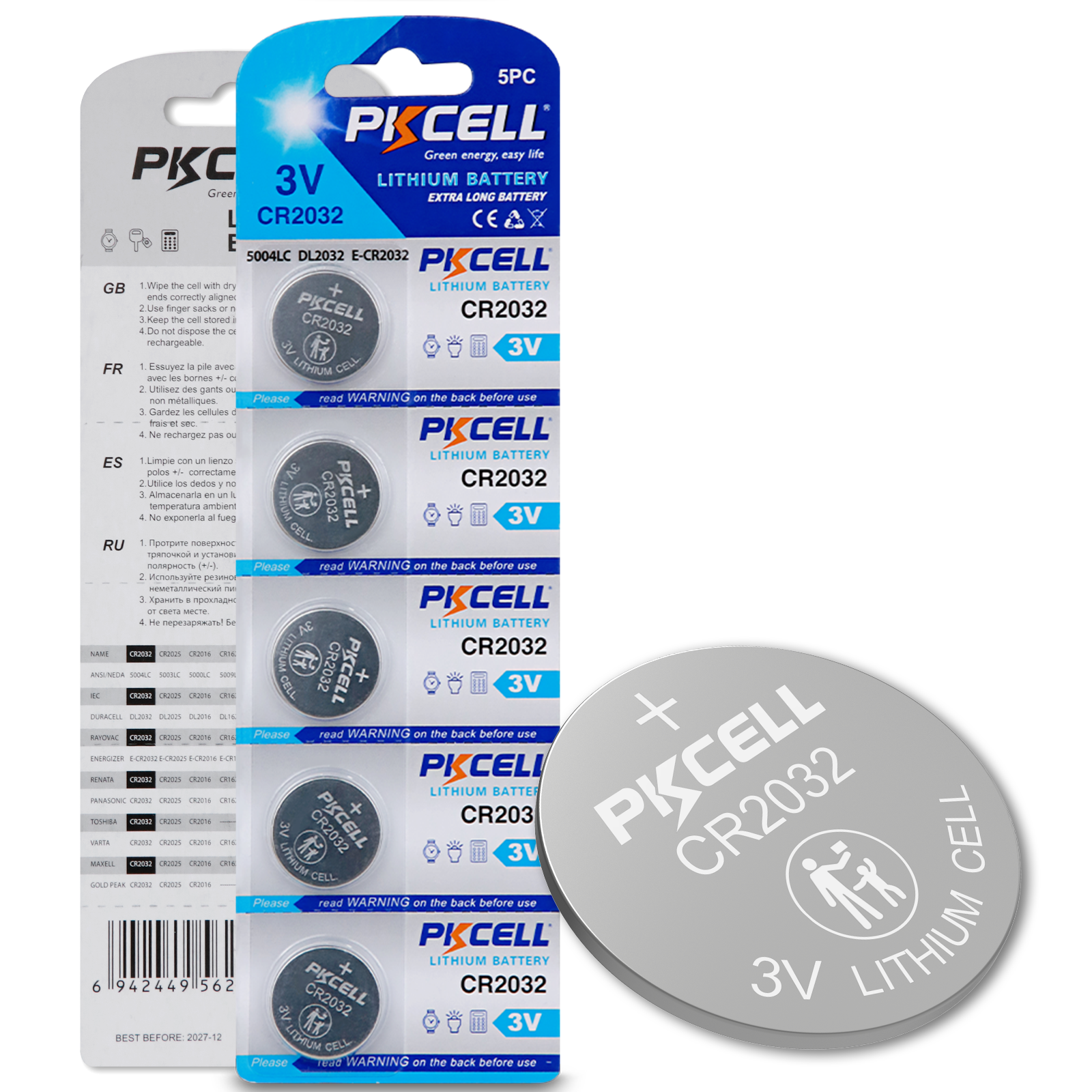 5Pcs PKCELL CR2032 3V Lithium Button Battery BR2032 DL2032 ECR2032 CR 2032 Lithium Batteries for smart watch