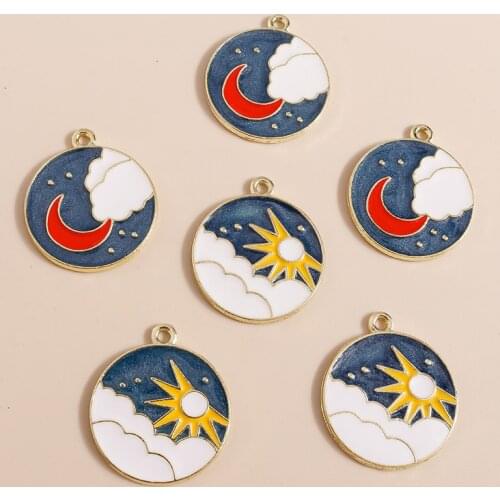 10pcs 22*25mm Magic Alloy Enamel Sun Moon Charms for Jewelry Making Space Charms Necklaces Earrings Pendant DIY Handmade Craft