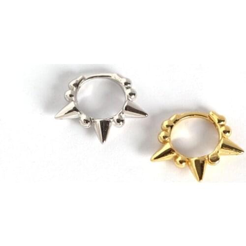 1Pair 7.5mm small Authentic 925 Sterling silver Golds /White round Beads ball & rivet Hoop Huggie Earrings FINE jEWELRY TLE626