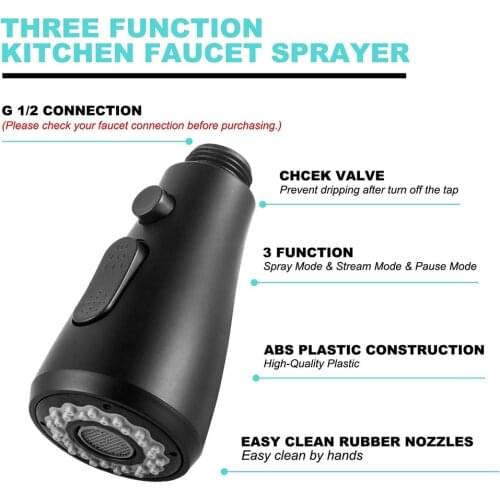 1pc Faucet Sprayer Head Black Shower Tap Faucet Pull Out Spray Head Replacement Kitchen Mixer Spare Kitchen Faucets