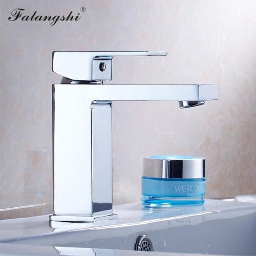 Solid Brass Basin Faucets Chrome Single Handle Bathroom Hot And Cold Water Mixer Taps Basin Sink Waterfall Tap Deck Mount WB1051