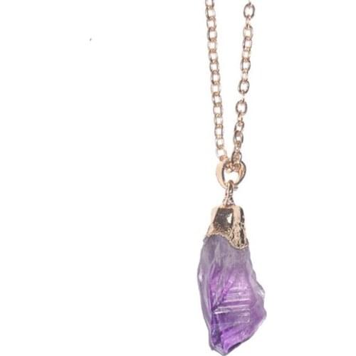 Light Yellow Gold Color Irregular Shape Natural Purple Amethysts Stone Pendant Link Chain Necklace Fashion Jewelry
