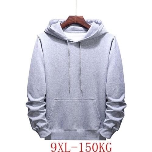 Spring and Autumn Plus Size Hoodie 4XL-9XL Womens Plus Size All-match Pure Color Six-Color Casual Hooded Sweatshirt Bust 146CM