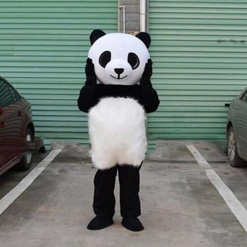 Hairy Panda Mascot Costume Black and White Animal Role-playing Party Game Costume Set Halloween Adult