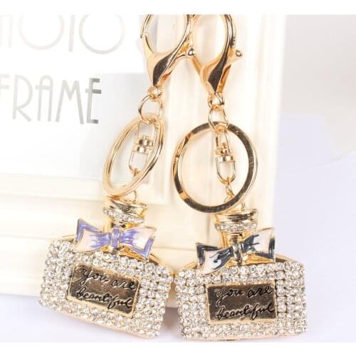 You Are Beautiful Perfume Bottles Key Chain Rhinestone Crystal Pendant Charm for Handbag Purse Bag Carkey Gift