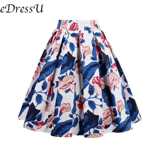 EDressU 11 Colors Print Summer Skirt Chic Midi Skirt Vintage Casual Office Wear Beach Vocation Daily Christmas Costumes MXN-1392