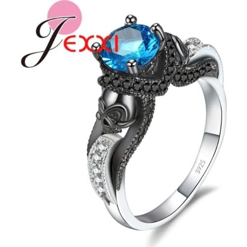 Trendy 9 Colors Round Cubic Zirconia 925 Sterling Silver -silver-jewelry Double Skull Head Prong Setting for Women Party