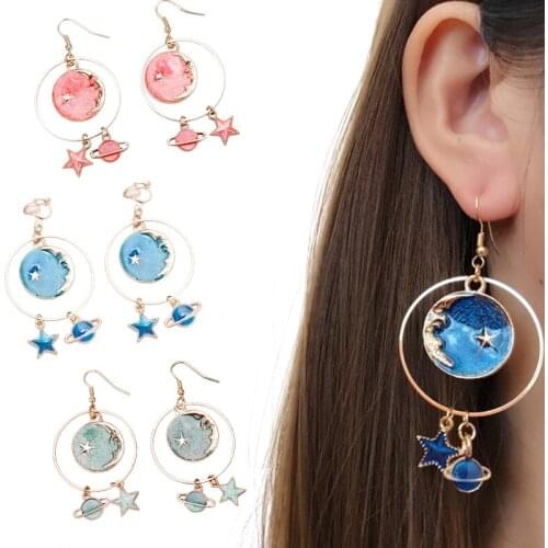 Starry Sky Planet Ear Drops Star Moon Earrings for Women Jewelry Fashion Accessories Drop Earrings