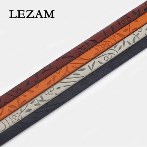 1.1 Meter 5*2mm Flat PU Leather Cords Carved Flowers Fit 5mm Bracelets Jewelry Making