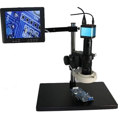 14MP CMOS HDMI USB outputs microscope camera +Big table stand with 180X or 300X lens for industrial smart phone PCB repair