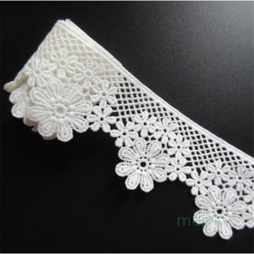 2 yards White Cotton Flowers Embroidered Lace Trim Ribbon Fabric Handmade DIY Sewing Supplies Craft For Costume Hat Decoration