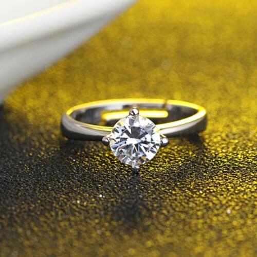 2019 Classic Luxury Solid 925 sterling silver Ring 2Ct Zircon Wedding Jewelry adjustable Promise Rings Engagement For Women