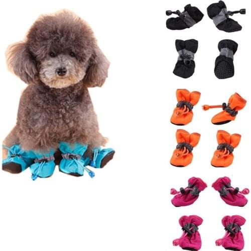 4Pcs Pet Dog Rain ShoesDog Booties Anti Slip Waterproof Dog Cat Rain Shoes Thick Warm For Small Cat Dog Puppy Dog Socks Booties