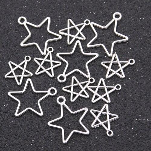 40Pcs 2 Styles Hollow Pentagram Pendant Antique DIY Handmade Jewelry Found
