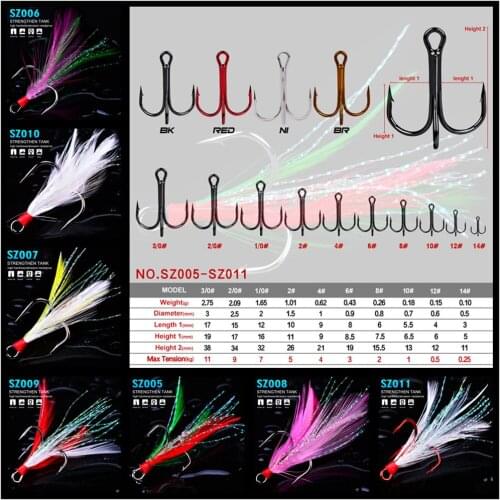 5 / 10 / 20pcs Random Color Bulk Wild Fishing Three Feather Hook High Quality Alloy Reinforced Barb Hook