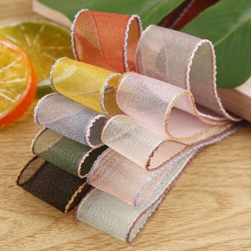 5yards 10/25/40mm Colorful Wavy Edge Glitter Gauze Organza Ribbons for DIY Craft Ribbon Gift Wrapping Hair Bowknot Materials