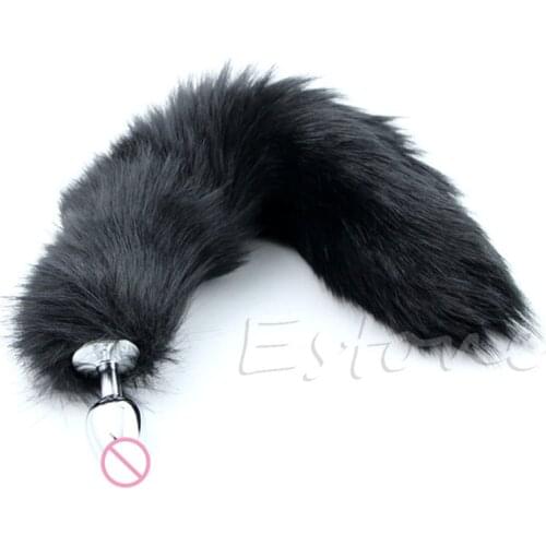 Black 35CM Love Metal Anal Plug Adult Product Romance Faux Fox Tail Butt Sex Toy