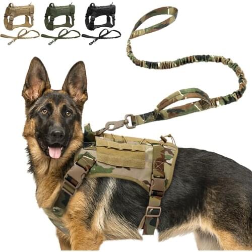 Military Tactical Dog Harness K9 Working Pet Dog Vest With Handle Nylon Bungee Dog Leash Lead Training For Medium Large Dogs
