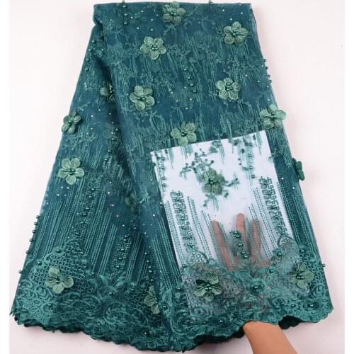 Teal 3D Flower French Lace Nigerian Lace Fabrics African Lace Fabric 2019 High Quality Tulle Net Lace For Party Dress Y1477
